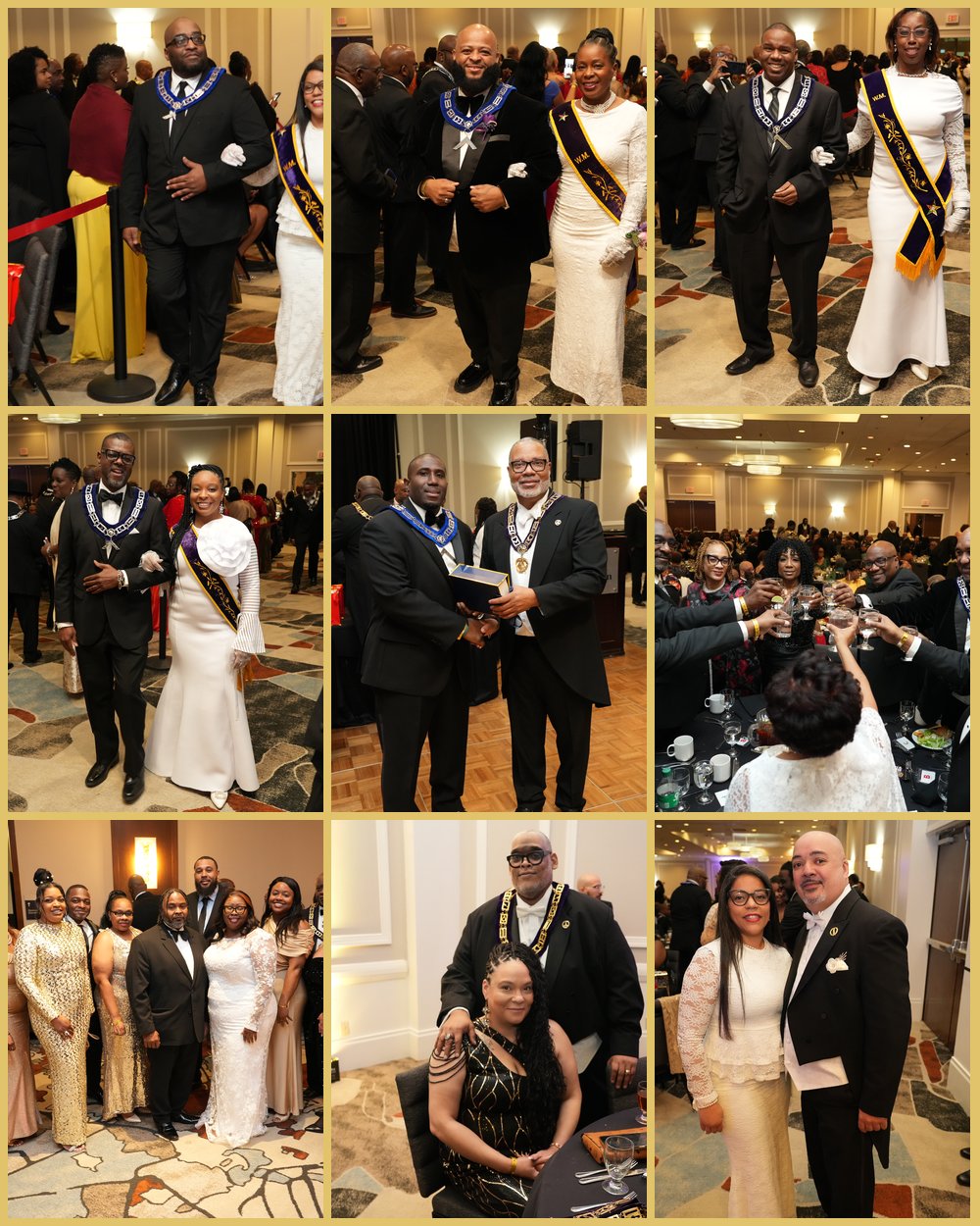 Collage of guests celebrating at the Grand Master's Ball